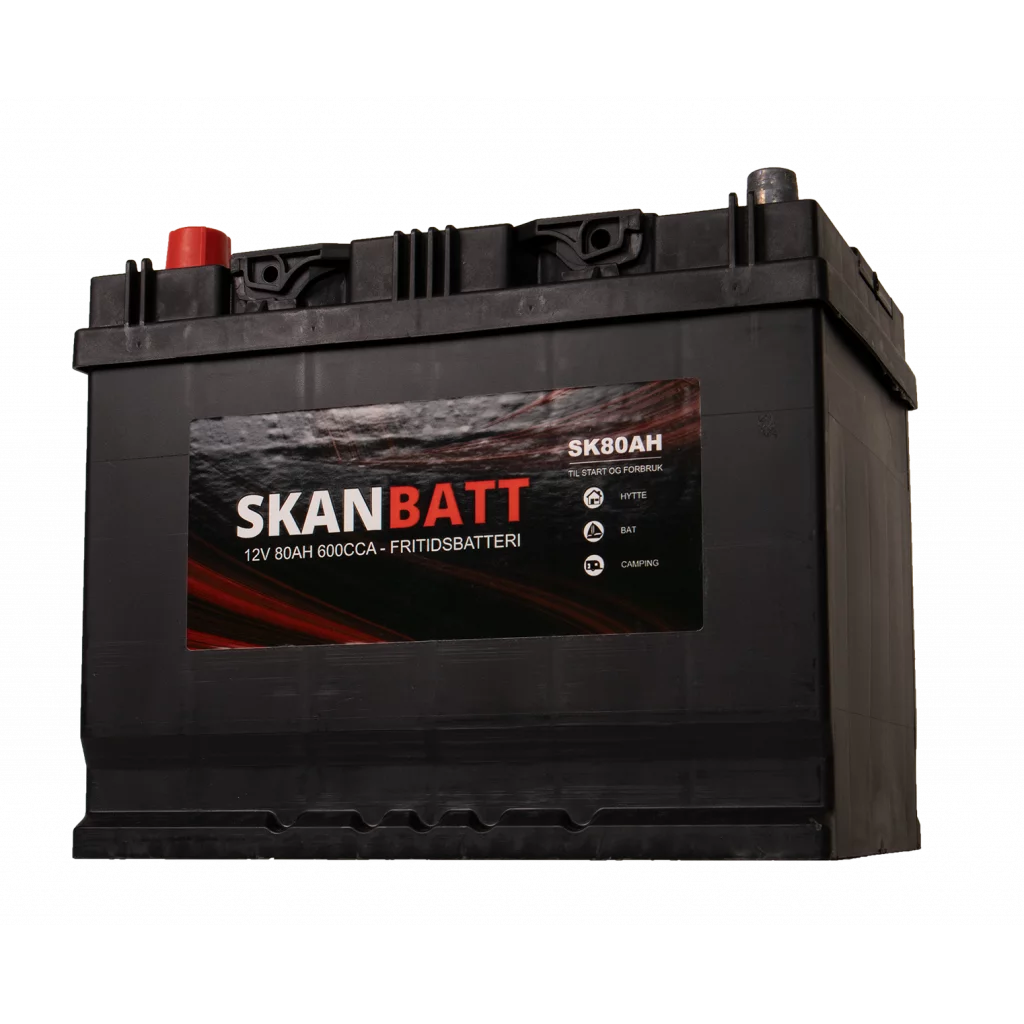 SKANBATT Fritidsbatteri 12V 80AH 600CCA (256x174x205/225mm) +venstre