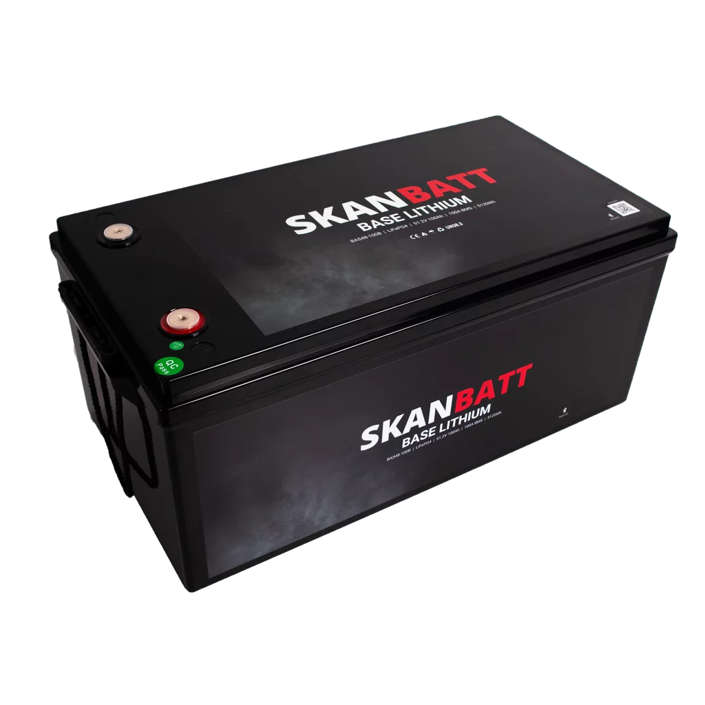 SKANBATT Base Lithium Batteri - 48V 100AH 100A BMS - 522x268x218mm - Bluetooth - 3 Års garanti
