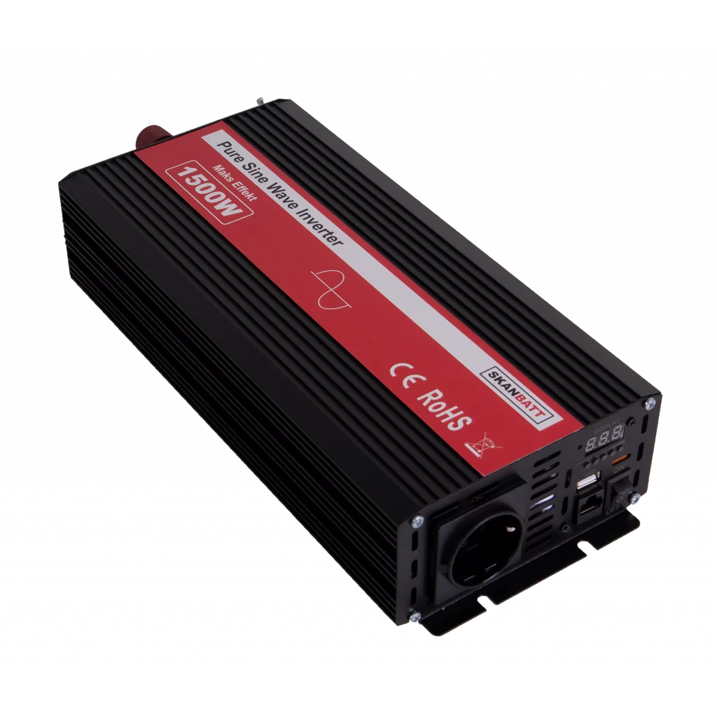SKANBATT Inverter 12V 1500W Ren Sinus m/Kablet Fjernkontroll