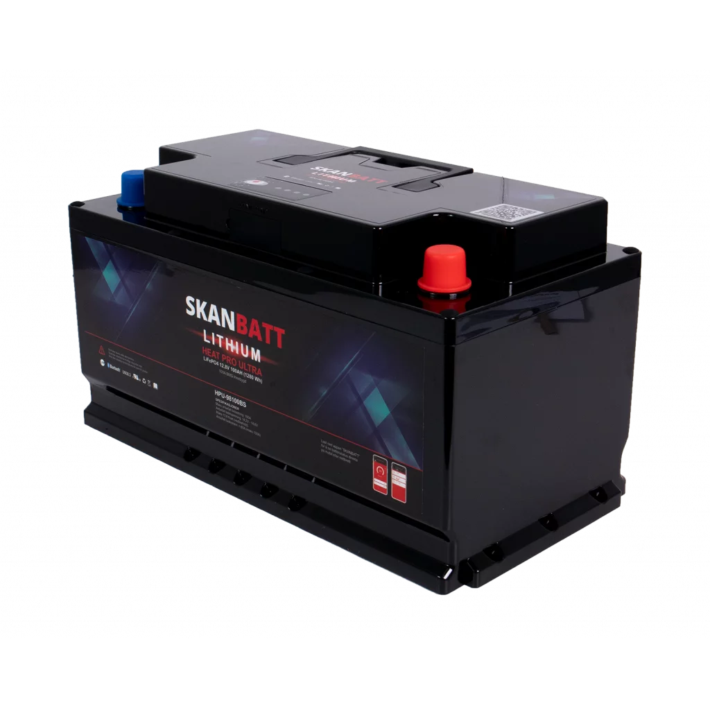 SKANBATT Lithium HEAT PRO 'Ultra' 12V 100AH - CAN Bus - 300A (<3s) - 8 års garanti - BOBILBATTERIET
