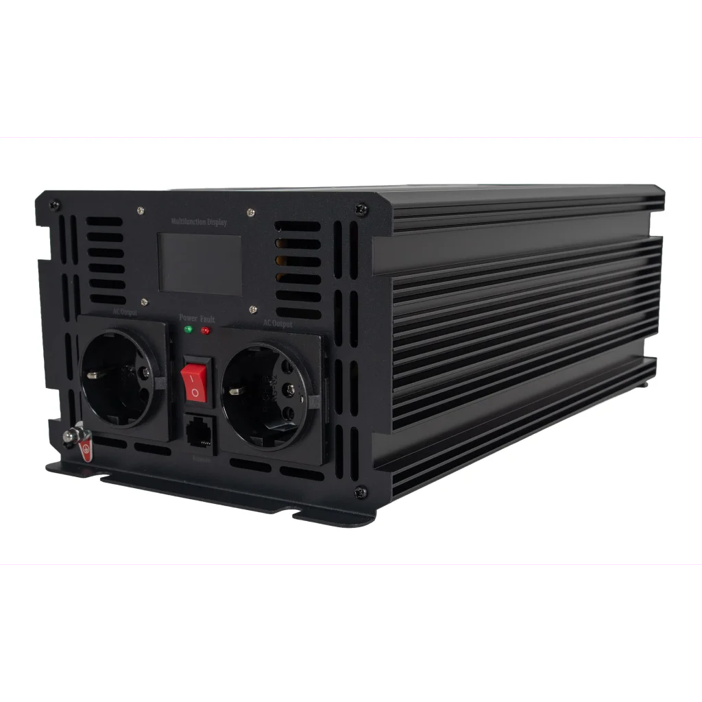 SKANBATT Inverter 12V 2000W Ren Sinus med Nettprioritering og Trådløs Fjernkontroll 415x165x120mm
