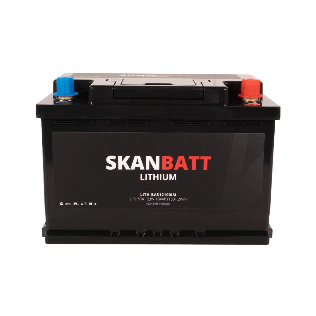 SKANBATT Lithium Batteri 12V 104AH 100A BMS (279x175x190mm) - Small