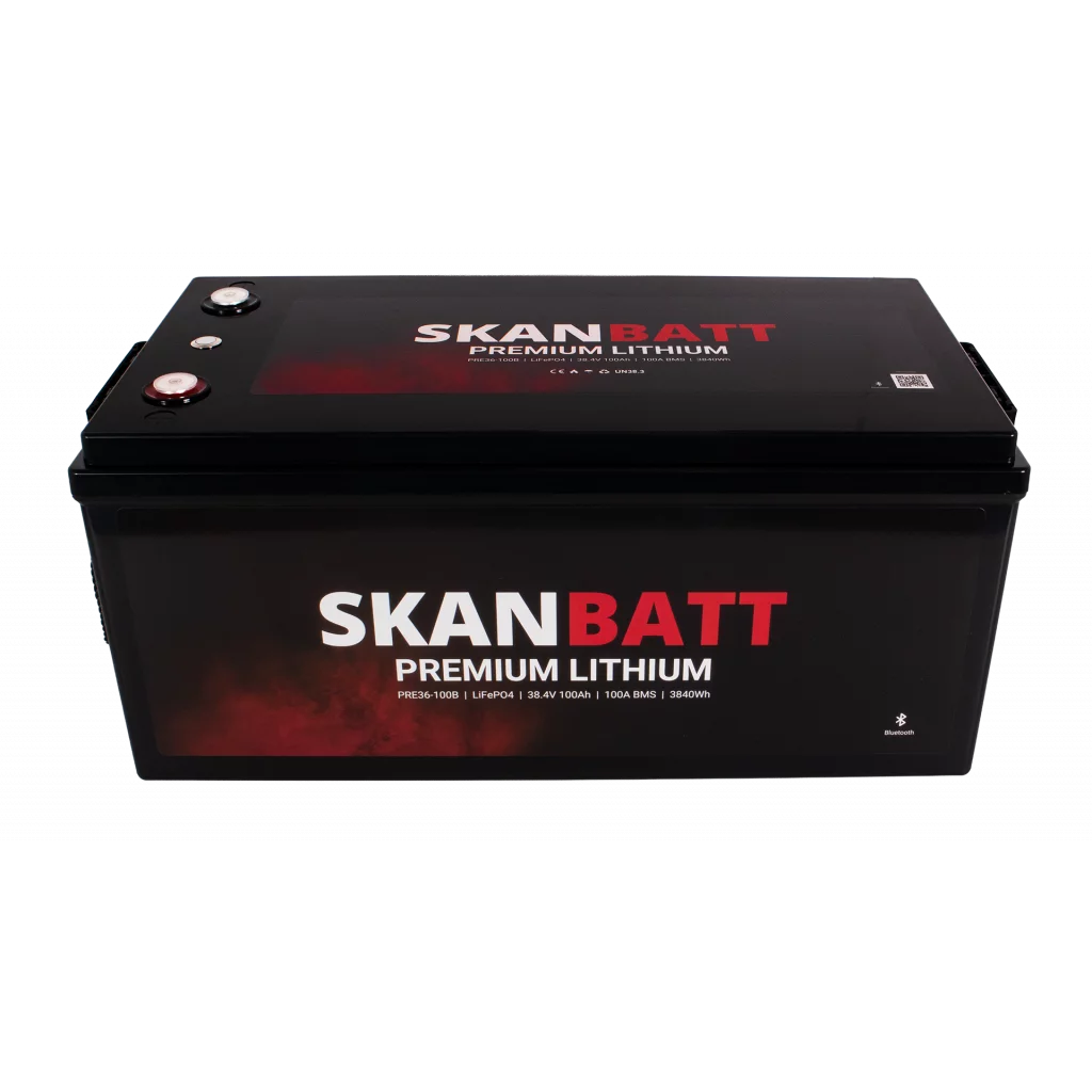 SKANBATT Premium Lithium - 36V 100Ah 100A BMS - 522x268x218mm - Bluetooth - 8 Års garant