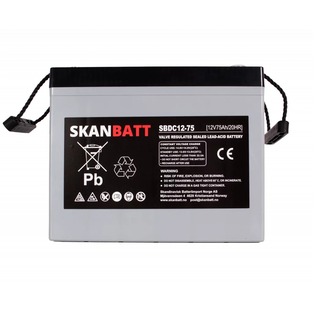 SKANBATT AGM Deep Cycle Batteri 12V 75AH C10 (259x169x210mm) +venstre
