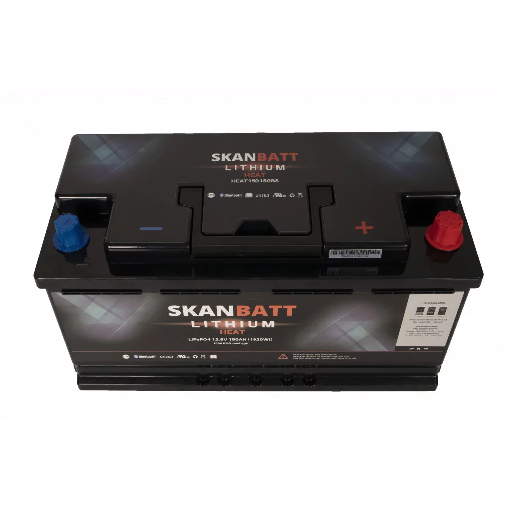SKANBATT Lithium HEAT Batteri 12V 150AH 150A BMS - Bobil - Bluetooth