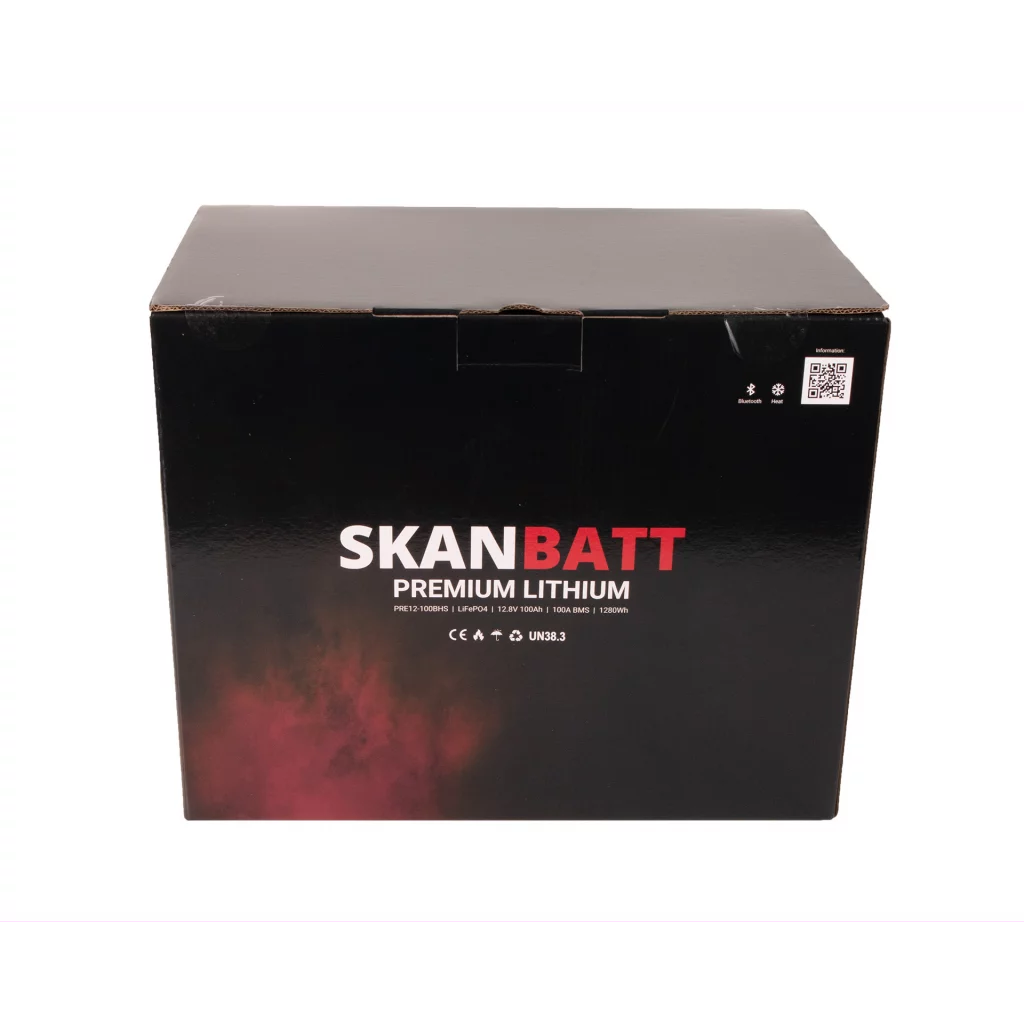 SKANBATT Premium Lithium - 12V 100Ah 100A BMS - 280x178x188mm - Bluetooth - Heat - 8 Års garanti