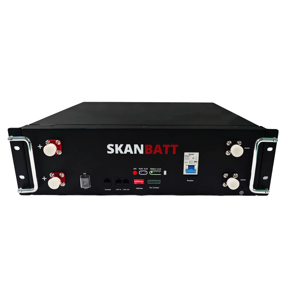 SKANBATT Premium Lithium 3U Rackbatteri 51,2V 100Ah - 5,12kWh - LiFePO4 - HEAT - OTA