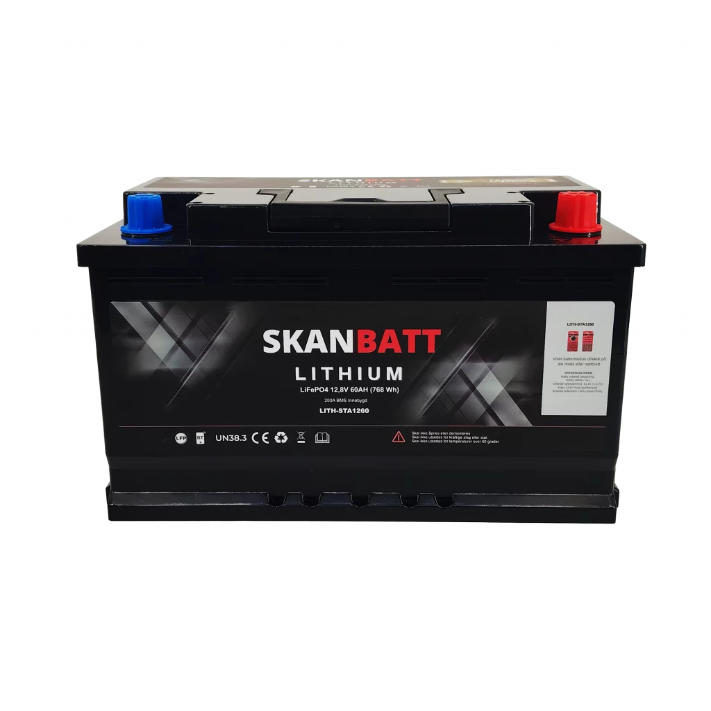 SKANBATT Lithium Start- og forbruksbatteri 12V 60Ah 900CA - Bluetooth