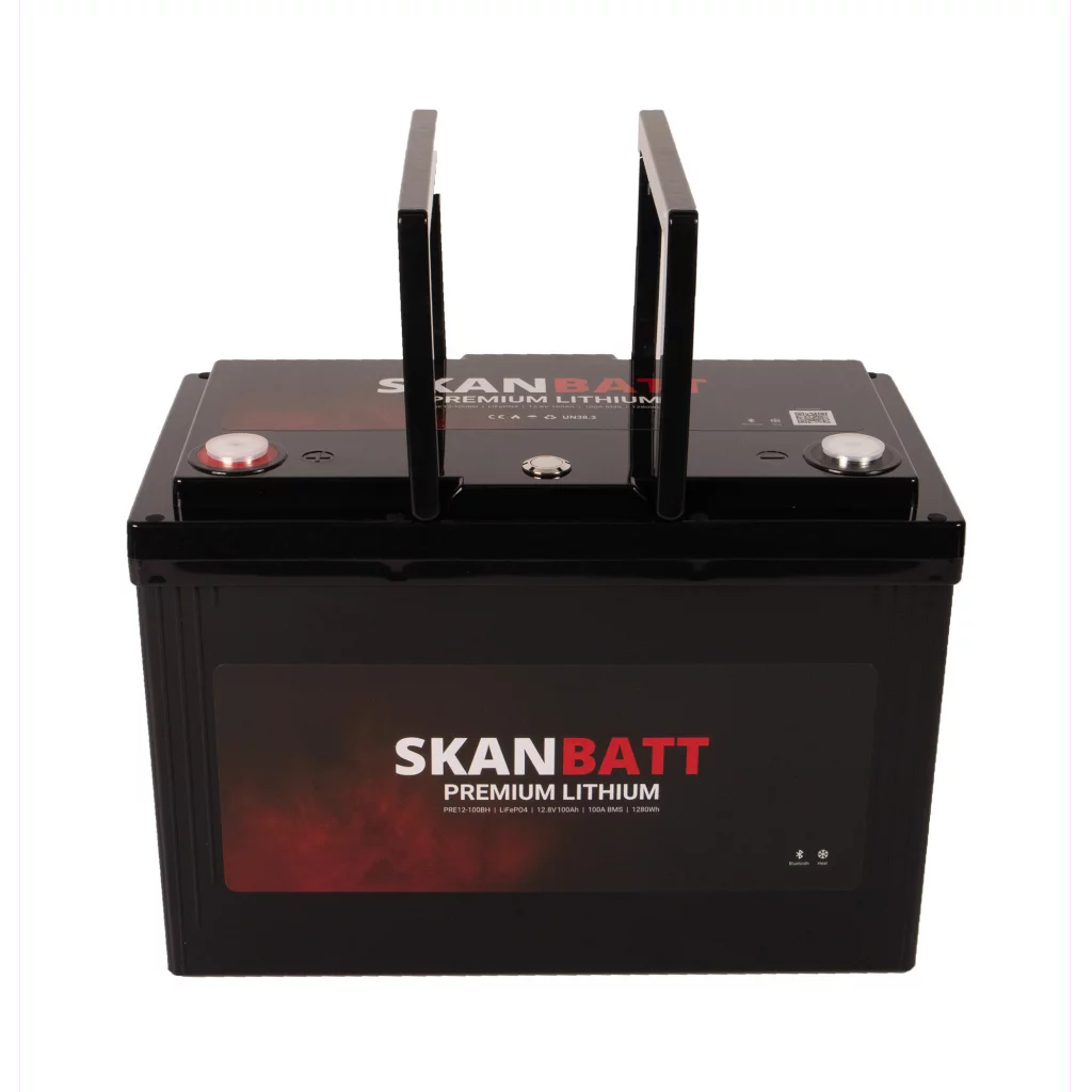 SKANBATT Premium Lithium - 12V 100Ah 100A BMS - 306x172x212mm - Bluetooth - Heat - 8 Års garanti
