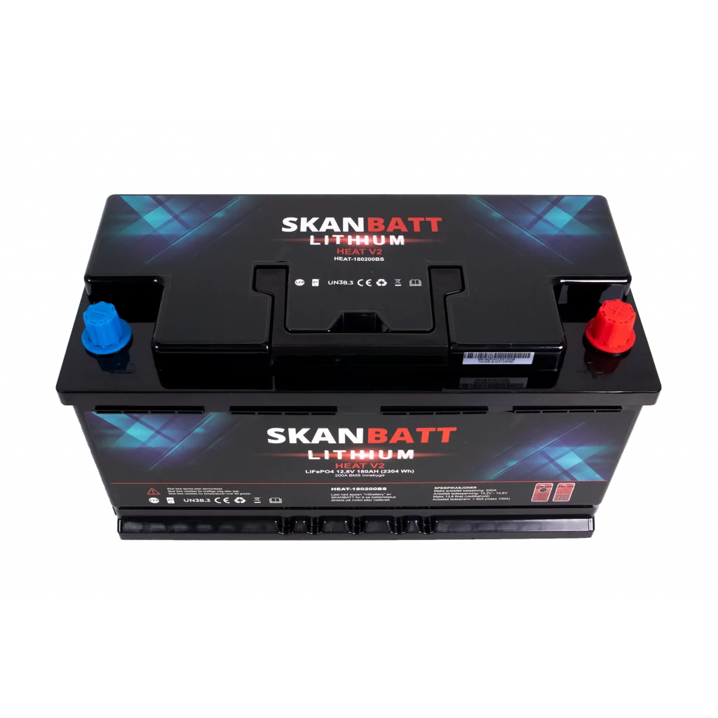 SKANBATT V2 Lithium HEAT Batteri 12V 180AH 150A BMS - Bobil - Bluetooth