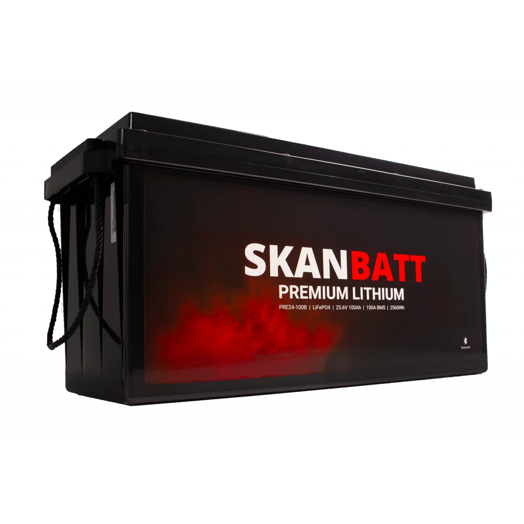 SKANBATT Premium Lithium - 24V 100Ah 100A BMS - 502x186x242mm - Bluetooth - Heat - 8 Års garanti