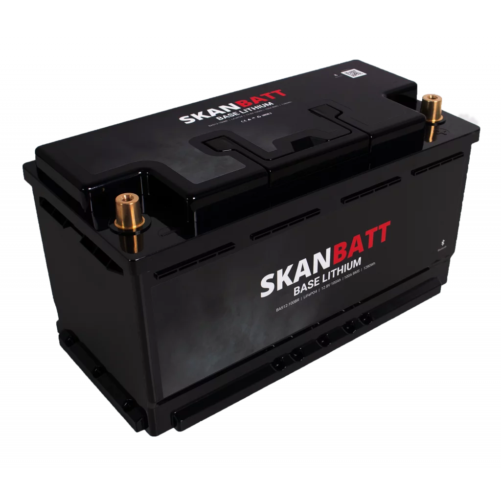 SKANBATT Base Lithium - 12V 100Ah 100A BMS - 352x175x190mm - Bluetooth - 3 Års garanti - Bobil