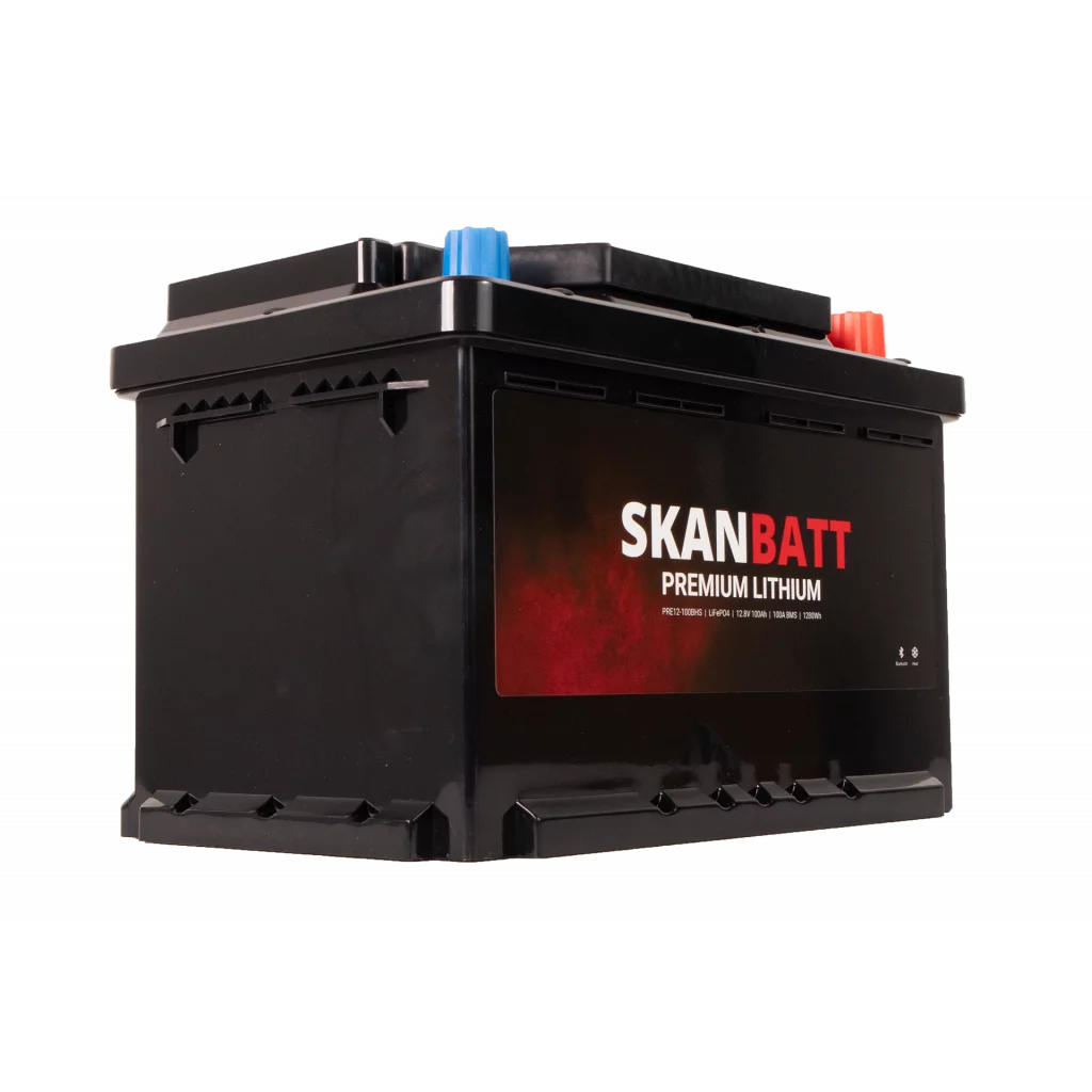 SKANBATT Premium Lithium - 12V 100Ah 100A BMS - 280x178x188mm - Bluetooth - Heat - 8 Års garanti