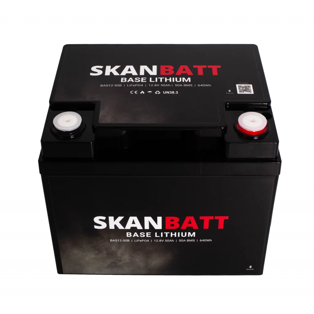 SKANBATT Base Lithium - 12V 50Ah 50A BMS - 198x166x170mm - Bluetooth - 3 Års garanti