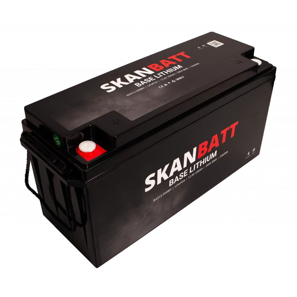 SKANBATT Base Lithium - 12V 200Ah 200A BMS - 485x170x240mm - Bluetooth - Heat - 3 Års garanti
