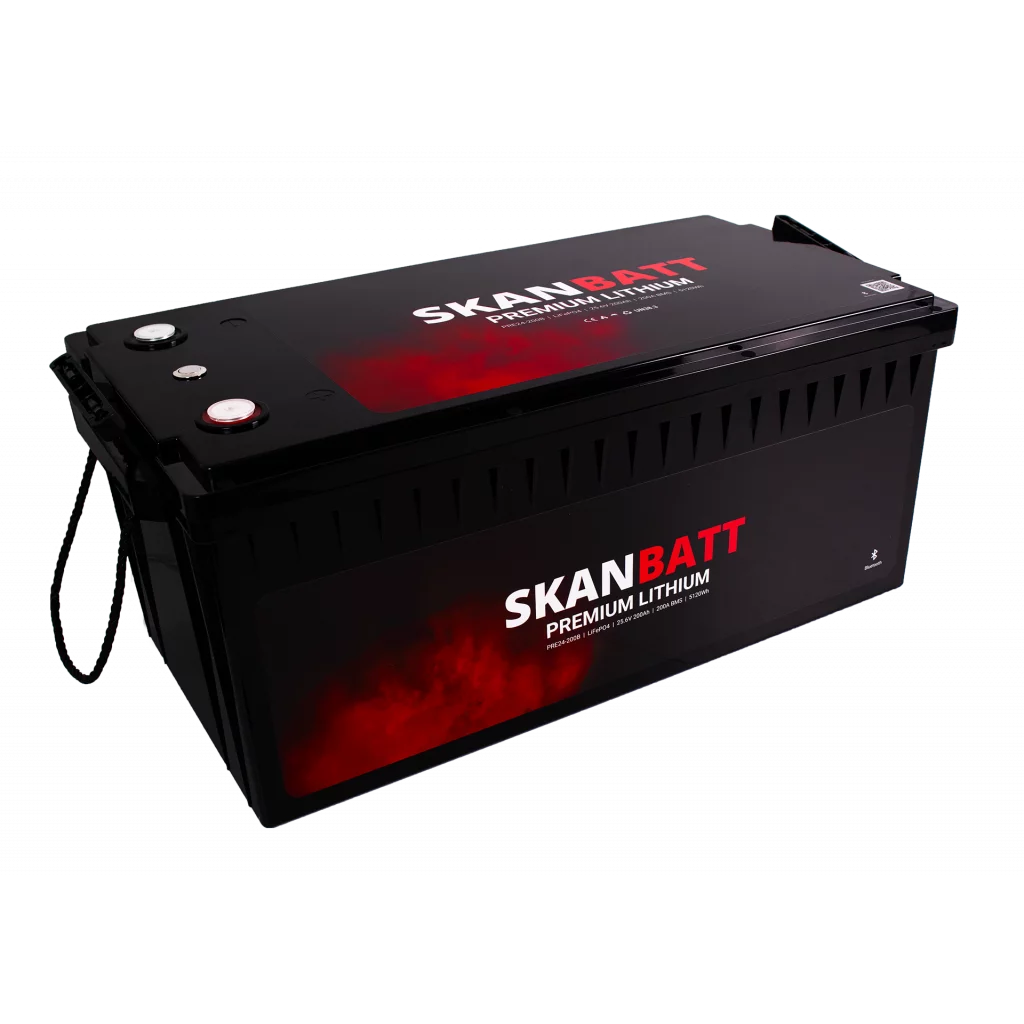 SKANBATT Premium Lithium - 24V 200Ah 200A BMS - 522x268x218mm - Bluetooth - 8 Års garanti