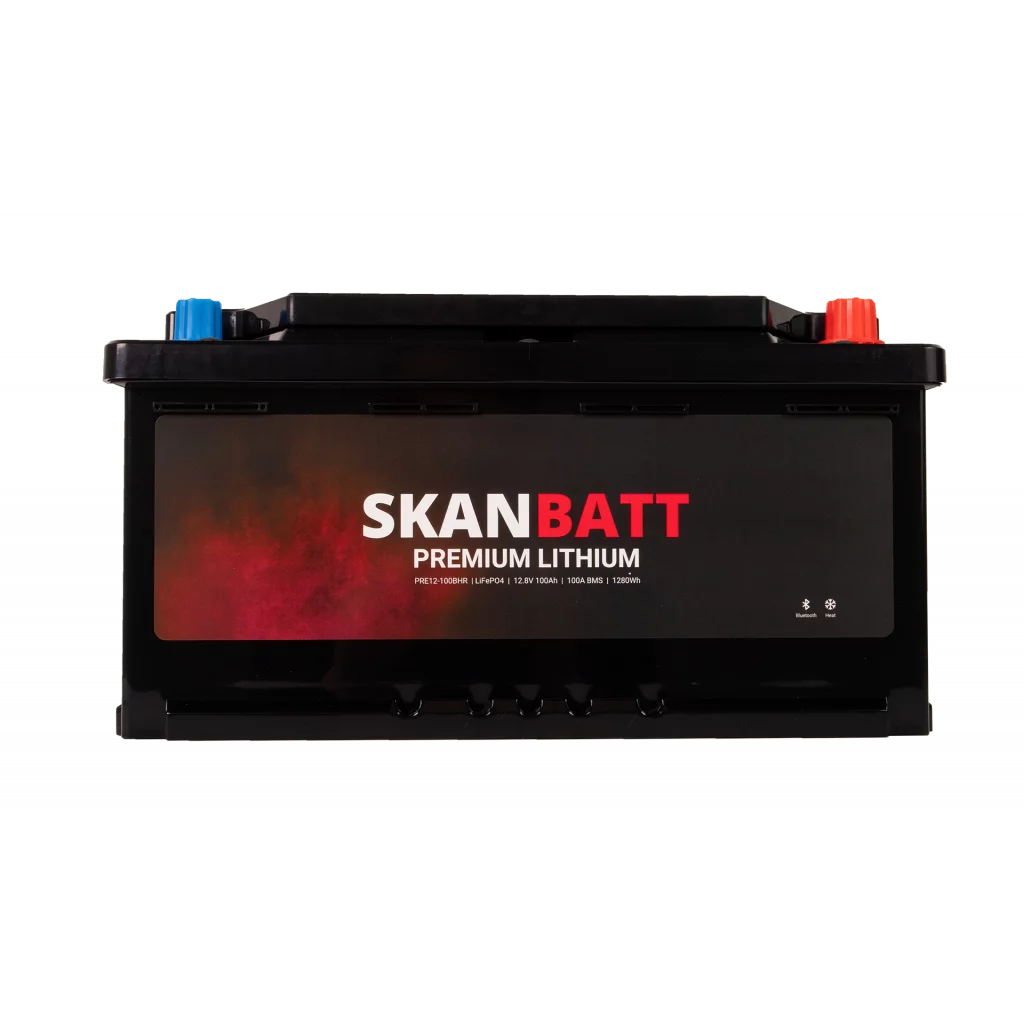 SKANBATT Premium Lithium - 12V 100Ah 100A BMS - 359x178x188mm - Bluetooth - Heat  - 8 Års garanti - Bobil