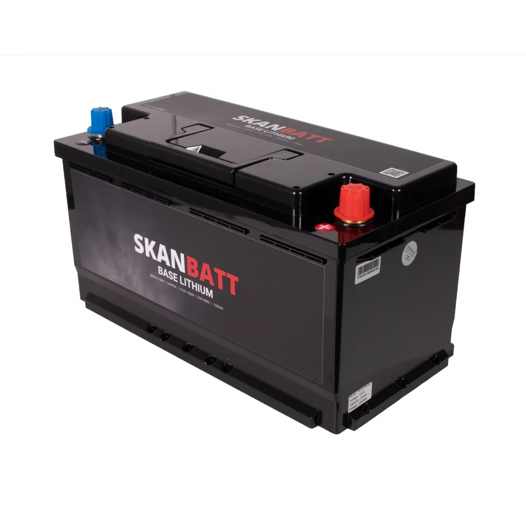 SKANBATT Base Lithium - 12V 100Ah 100A BMS - 352x174x190mm - 3 Års garanti - Bobil