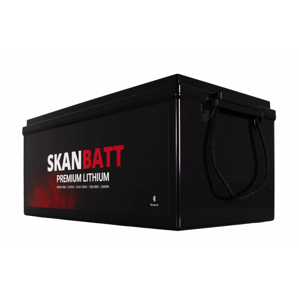 SKANBATT Premium Lithium - 36V 100Ah 100A BMS - 522x268x218mm - Bluetooth - 8 Års garant