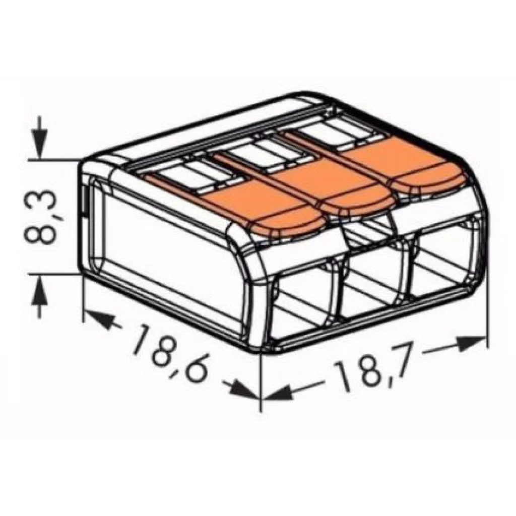 Wago 3-pol rekkeklemme med fjær