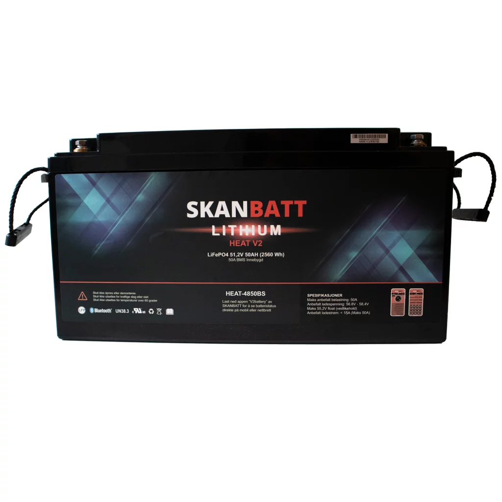 SKANBATT V2 Lithium Batteri 51,2V 50Ah 50A BMS - HEAT - Bluetooth (483x170x240mm)
