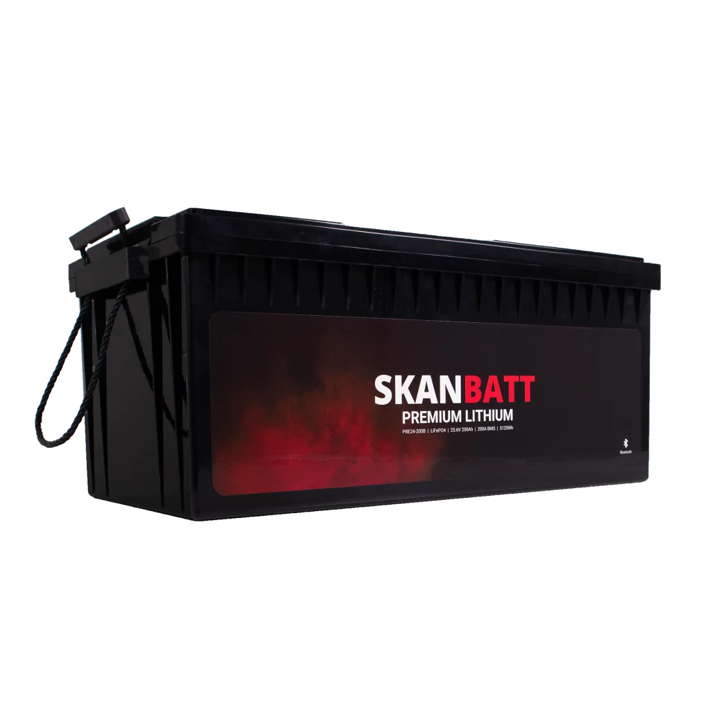 SKANBATT Premium Lithium - 24V 200Ah 200A BMS - 522x268x218mm - Bluetooth - 8 Års garanti