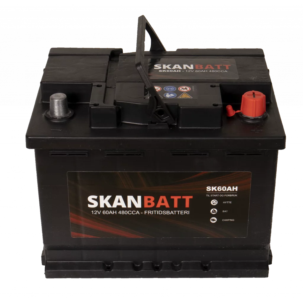 SKANBATT Fritidsbatteri 12V 60AH 480CCA (242x175x190/190mm) +høyre