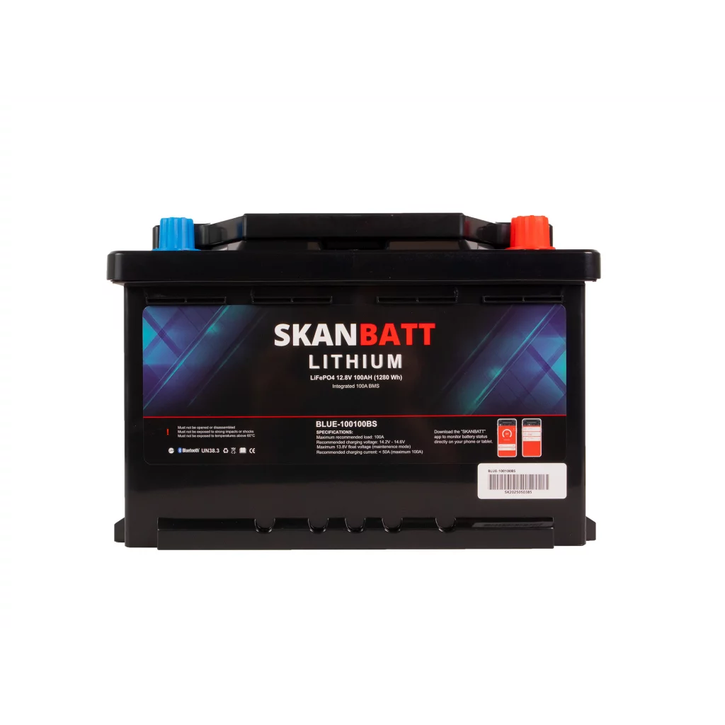 SKANBATT Lithium Batteri 12V 100Ah 100A BMS - Bluetooth - Bobil - 279x176x190mm - Small
