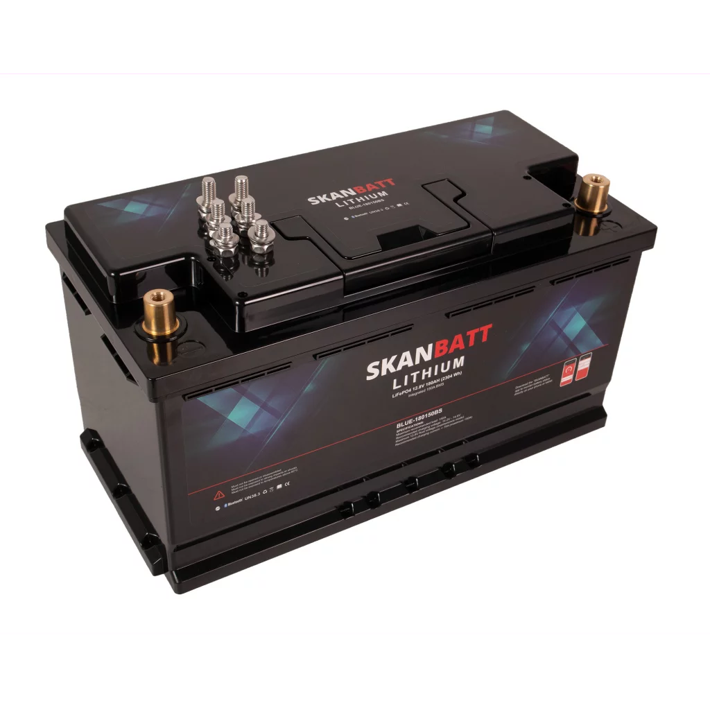 SKANBATT Lithium Batteri 12V 180Ah 150A BMS - Bluetooth - Bobil - 355x176x190mm