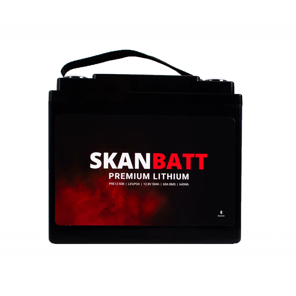 SKANBATT Premium Lithium - 12V 50Ah 60A BMS - 196x168x175mm - Bluetooth - 8 Års garanti