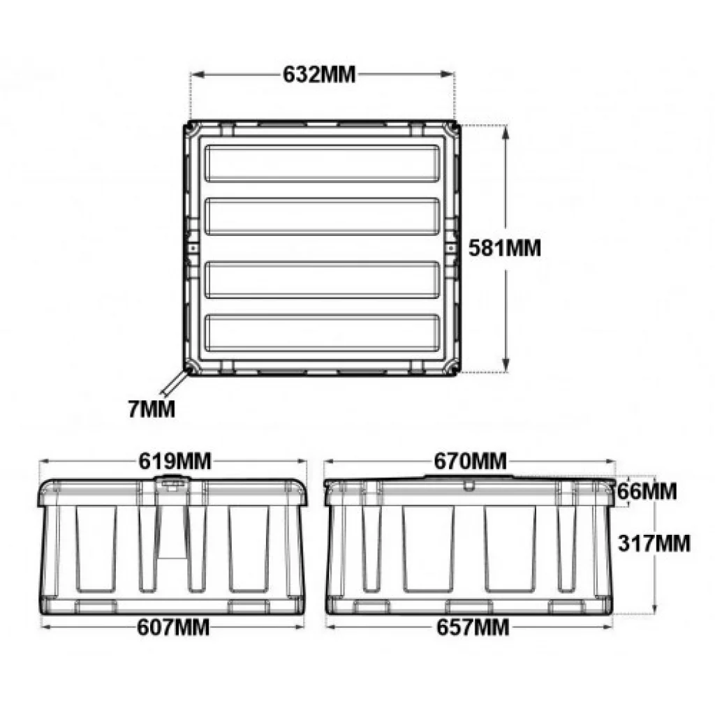 Batterikasse 533x584x269mm (Innvendig)