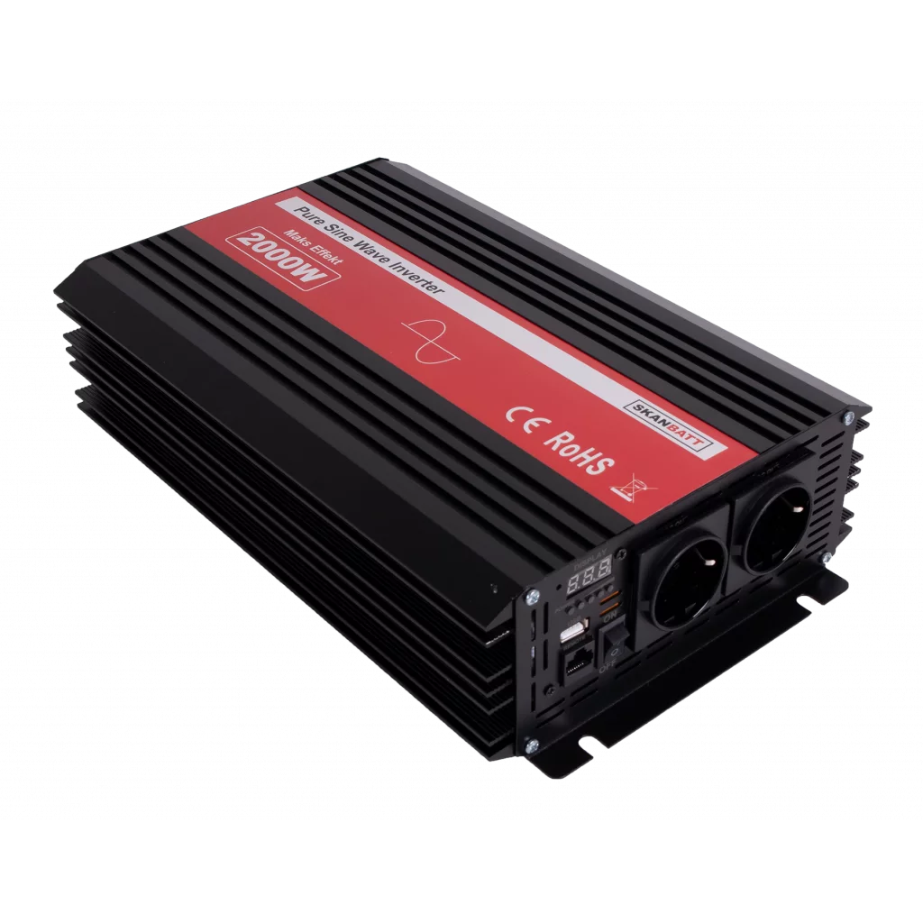 SKANBATT Inverter 12V 2000W Ren Sinus m/Kablet Fjernkontroll