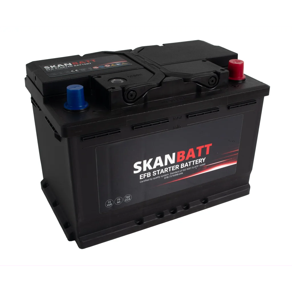 SKANBATT EFB Startbatteri 12V 75AH 760CCA (278x175x190mm) +R