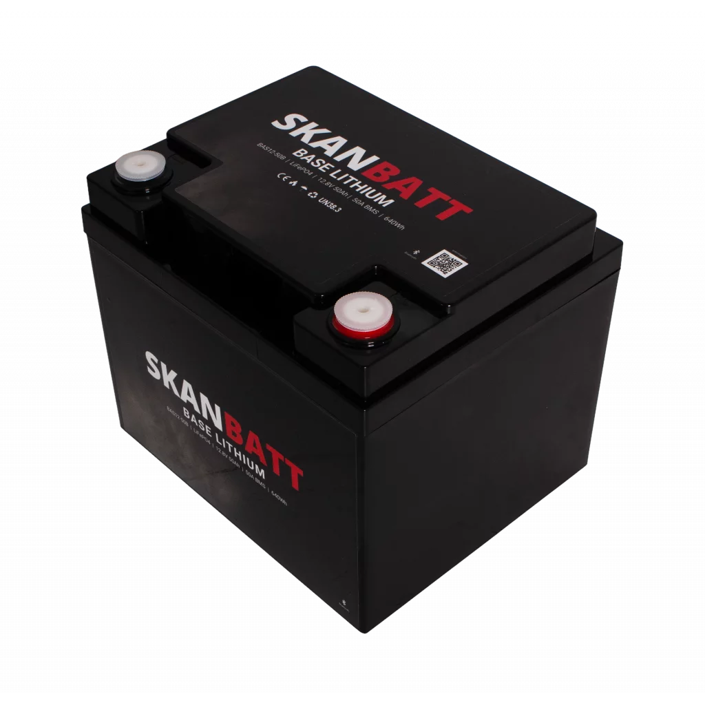 SKANBATT Base Lithium - 12V 50Ah 50A BMS - 198x166x170mm - Bluetooth - 3 Års garanti