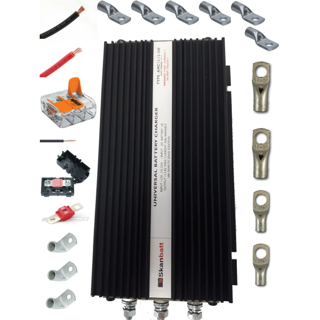 SKANBATT Fricampingpakke - 35A Dynamo Hurtiglader m/blåtann - DCDC for alle bobiler