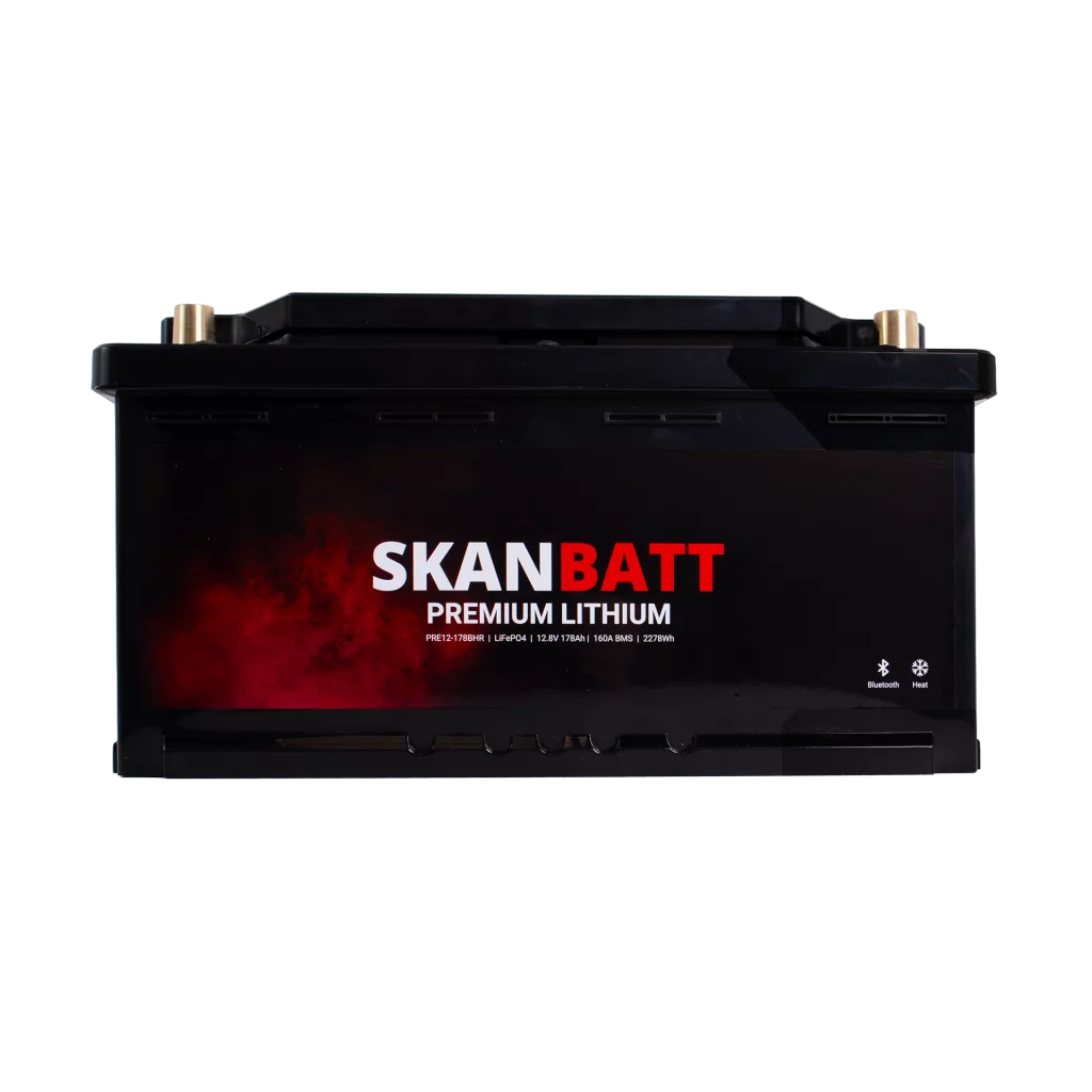 SKANBATT Premium Lithium - 12V 178Ah 160A BMS - 354x176x187mm - Bluetooth - Heat - 8 Års garanti