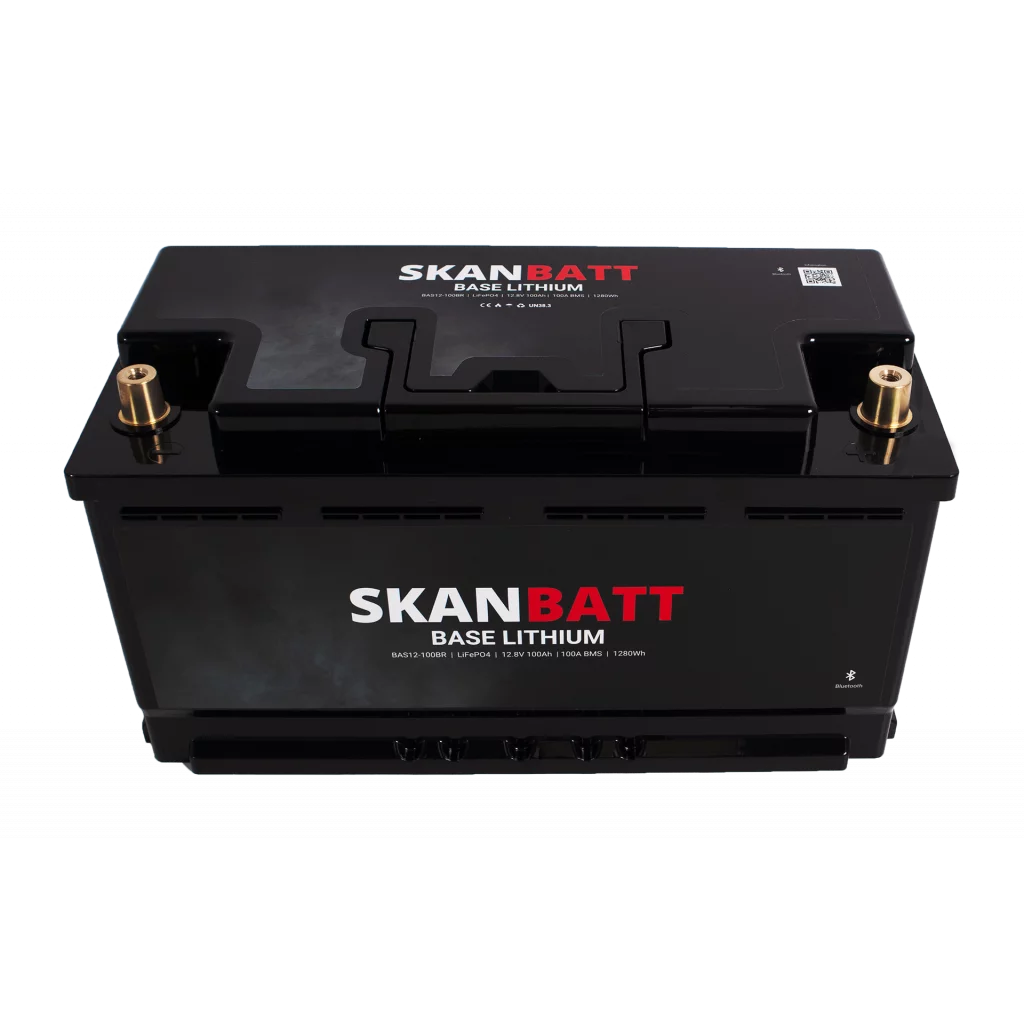 SKANBATT Base Lithium - 12V 100Ah 100A BMS - 352x175x190mm - Bluetooth - 3 Års garanti - Bobil