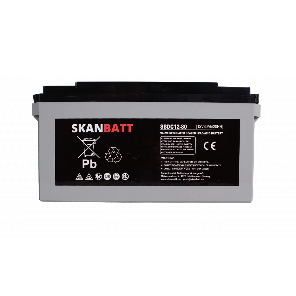 SKANBATT AGM Deep Cycle Batteri 12V 80AH C20 (350x167x182mm) +venstre