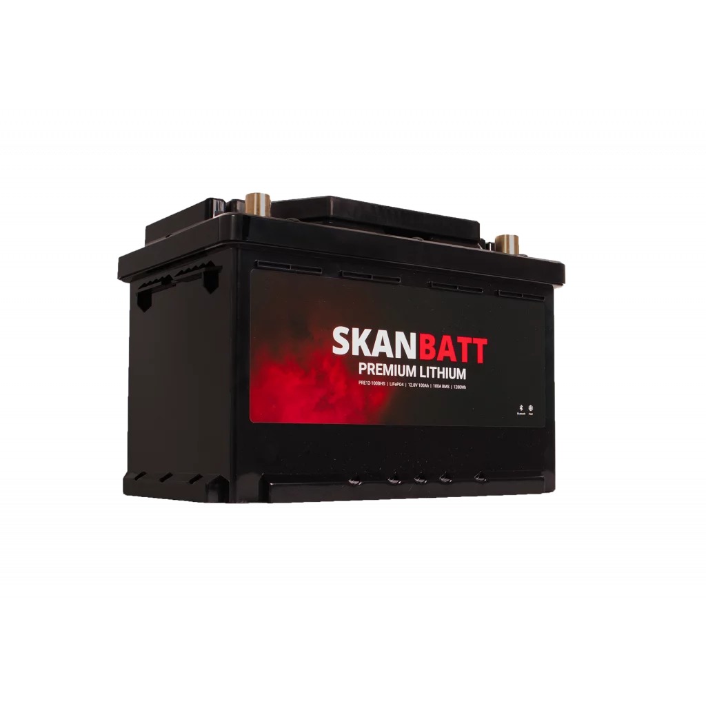 SKANBATT Premium Lithium - 12V 100Ah 100A BMS - 280x178x188mm - Bluetooth - Heat - 8 Års garanti