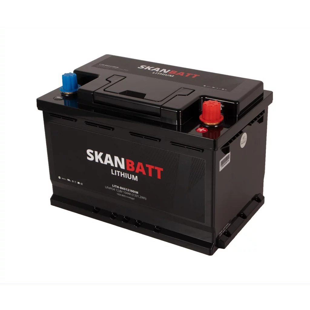 SKANBATT Lithium Batteri 12V 104AH 100A BMS (279x175x190mm) - Small