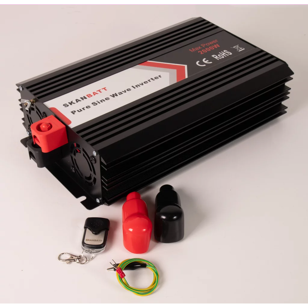 SKANBATT Inverter 12V 2000W  Ren Sinus m/Trådløs Fjernkontroll