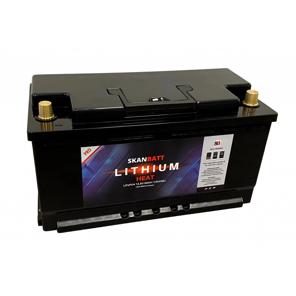 SKANBATT Lithium HEAT 12V 96AH 100A BMS - Bobil - 5års garanti (355x176x190mm)