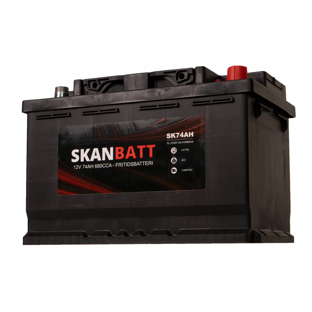 SKANBATT Fritidsbatteri 12V 74AH 680CCA (278x175x190/190mm) +høyre