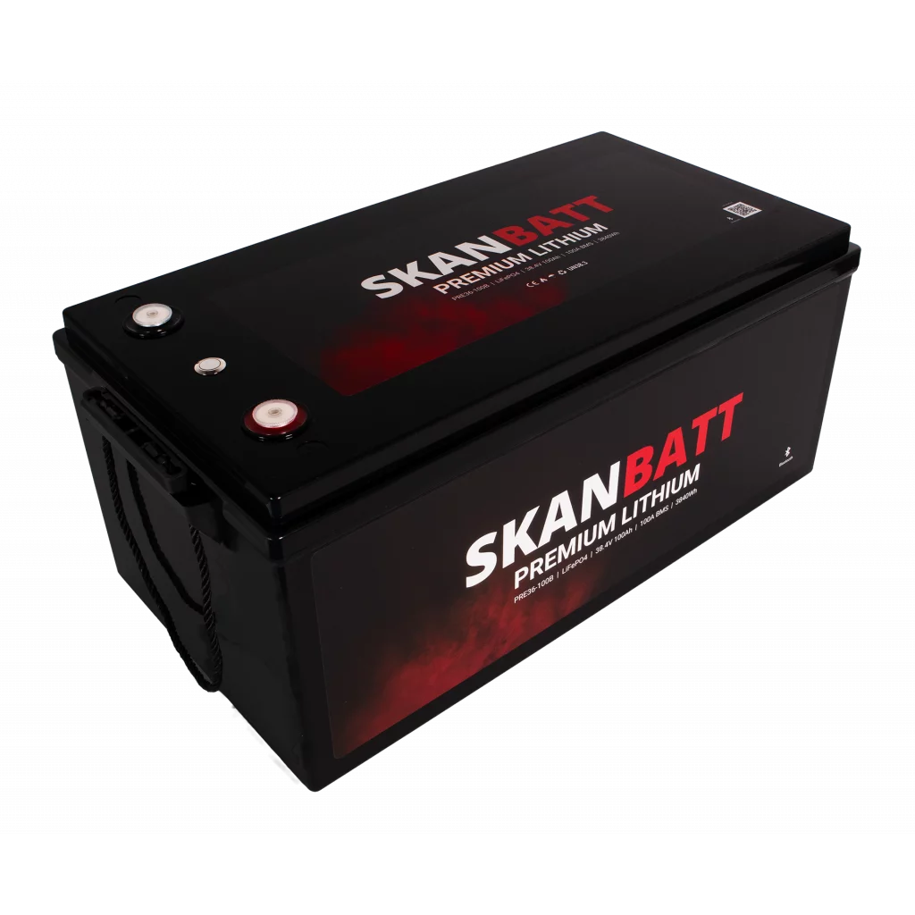 SKANBATT Premium Lithium - 36V 100Ah 100A BMS - 522x268x218mm - Bluetooth - 8 Års garant