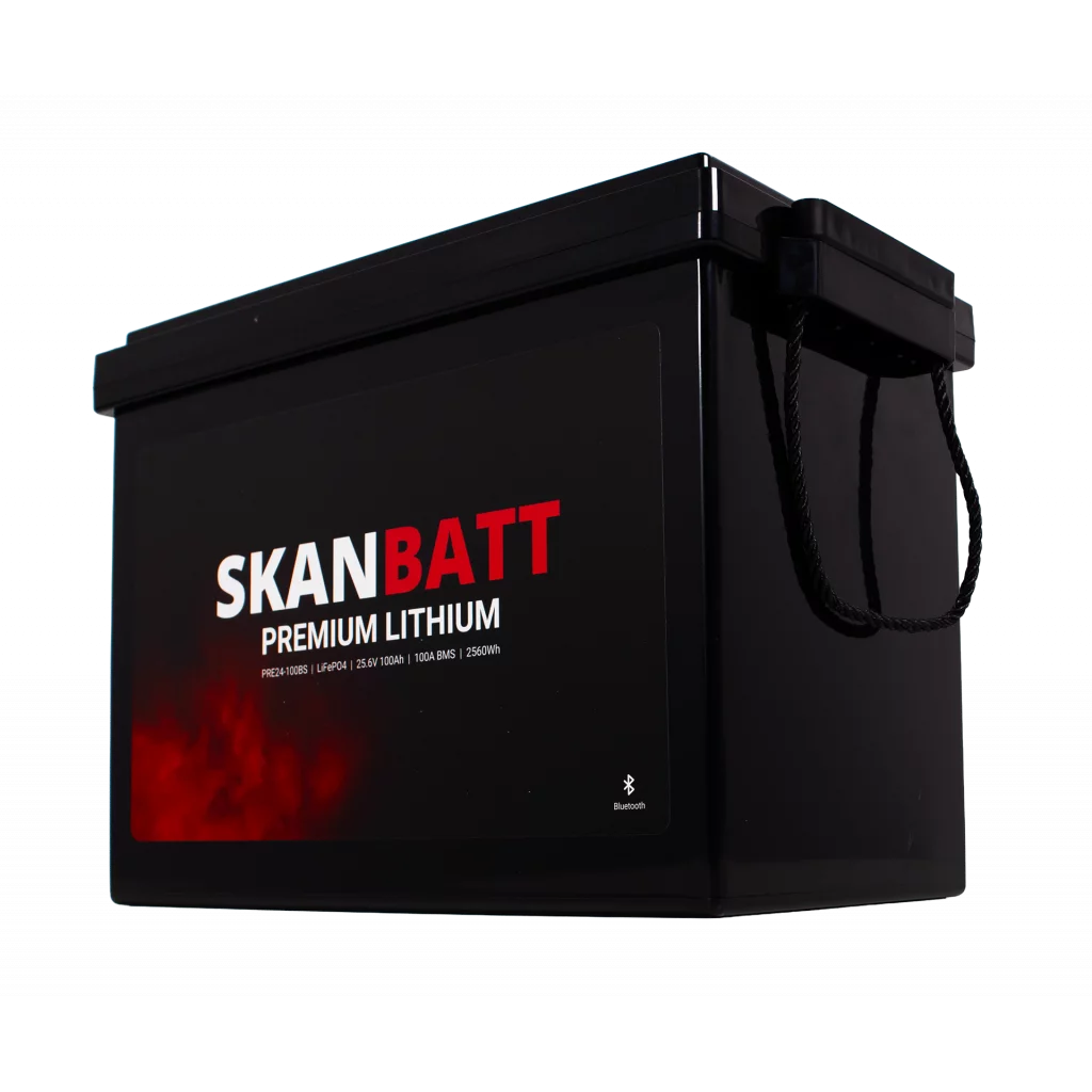 SKANBATT Premium Lithium - 24V 100Ah 100A BMS - 384x204x268mm - Bluetooth - 8 Års garanti