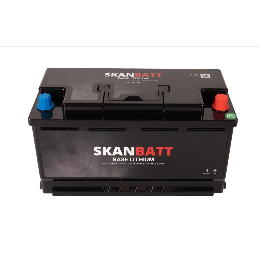 SKANBATT Base Lithium - 12V 150Ah 150A BMS - 355x175x188mm - Bluetooth - Heat - 3 Års garanti - Bobil