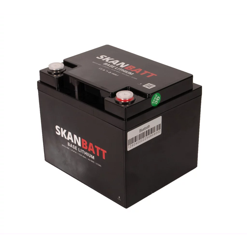 SKANBATT Base Lithium - 12V 40Ah 40A BMS - 198x166x170mm - Bluetooth - 3 Års garanti