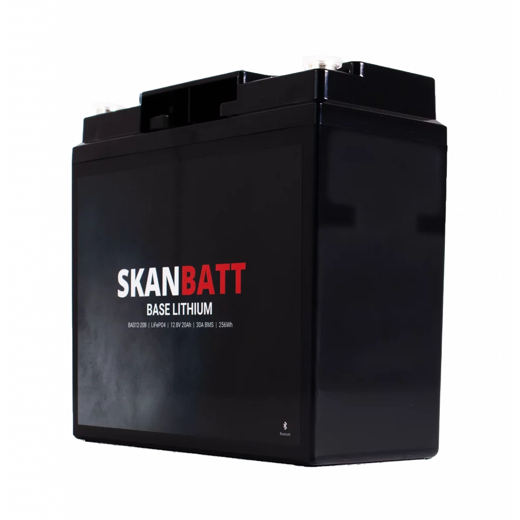 SKANBATT Base Lithium - 12V 20Ah 30A BMS - 180x78x164mm - Bluetooth - 3 Års garanti