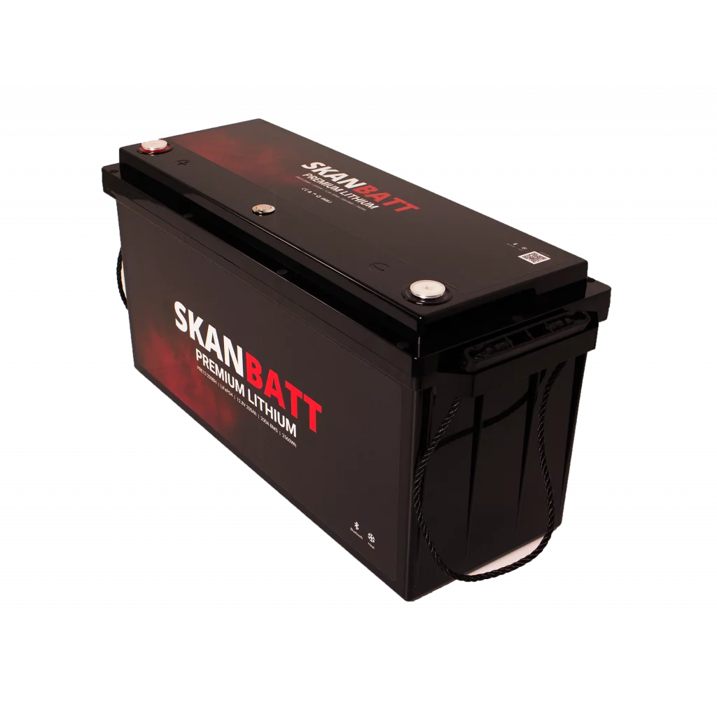 SKANBATT Premium Lithium - 12V 200Ah 200A BMS - 502x187x242mm - Bluetooth - Heat - 8 Års garanti