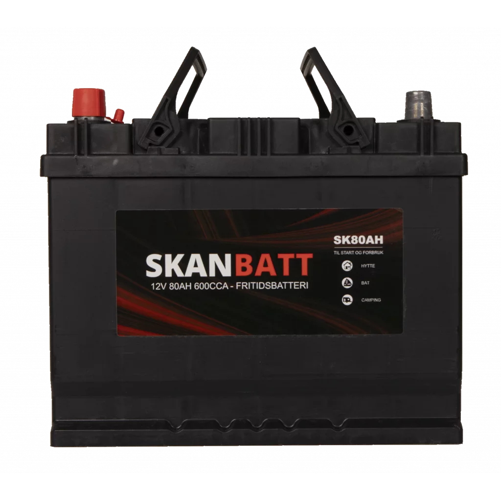 SKANBATT Fritidsbatteri 12V 80AH 600CCA (256x174x205/225mm) +venstre